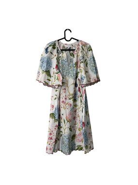 Navybleu Multicolor Floral Scallop Sleeve Dress Womens Size Large